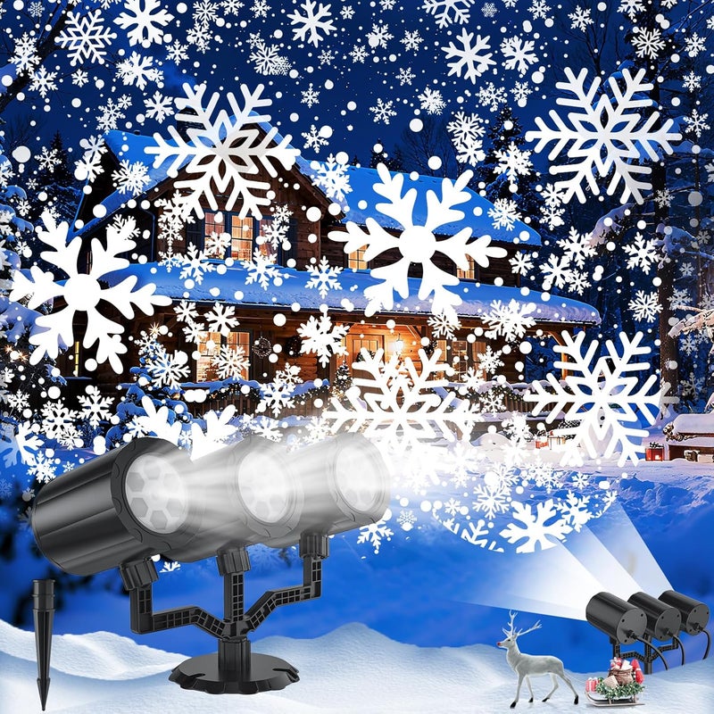 TemptLock Christmas Projector Lights Outdoor, 2025 Upgraded Triple Head Snowflake Projector High Brightness, Led Dynamic Rotating Snowfall Projection IP65 Waterproof with 16.4ft Cord for Yard Houses Party Decor - Image 1
